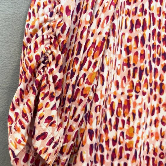 Susan Graver Elbow Sleeve Blouse Italia Knit Red/Orange Print 2X Plus Size - Picture 4 of 9